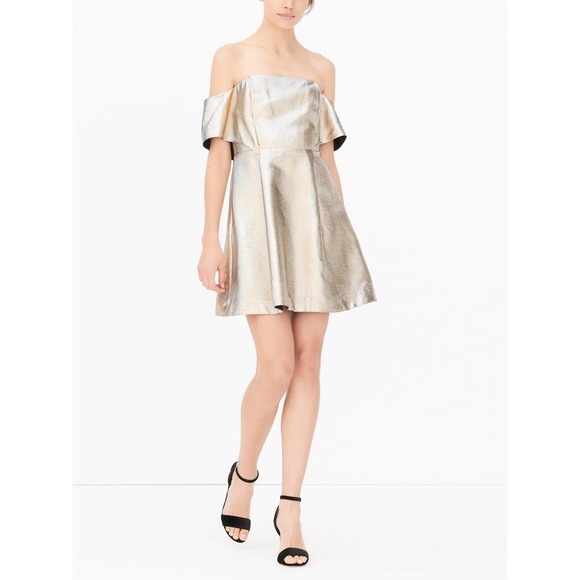 Sandro Dresses & Skirts - Sandro Metallic Off-the-Shoulder A-line Mini Dress - Gold
